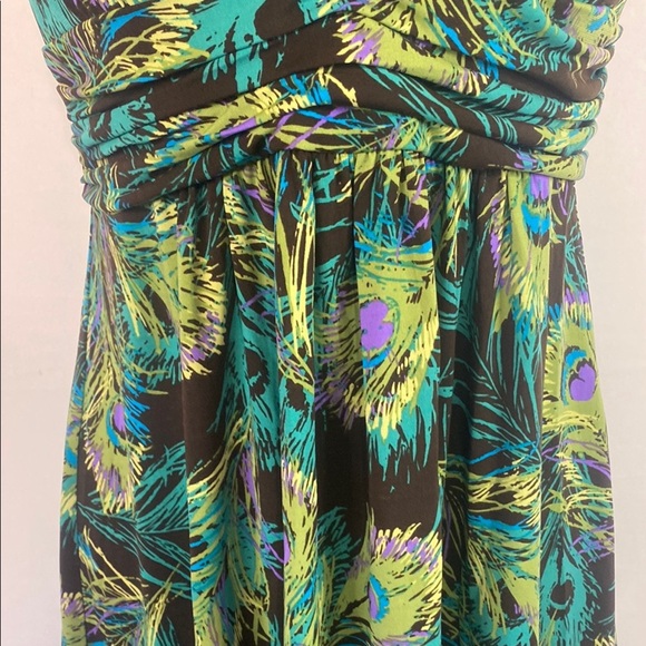 Vintage Y2K Ruby Rox Peacock Feather Halter Dress, Size L - Picture 2 of 8